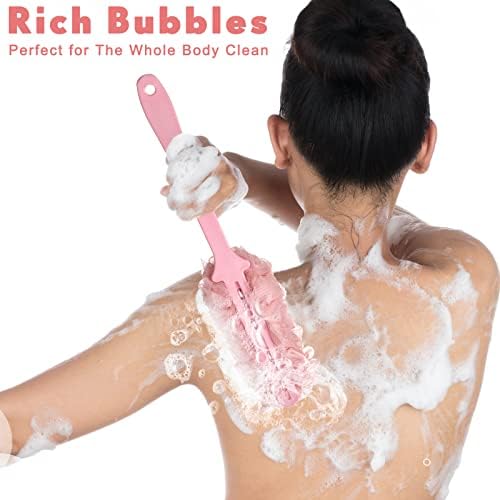 6 Pieces Back Scrubber for Shower, Long Handle Loofah Sponge Brush, Loofah on a Stick for Men Women Elderly, 17 Inch Soft Nylon Mesh Bath Body Brush Exfoliating Bathing Accessories, 3 Colors