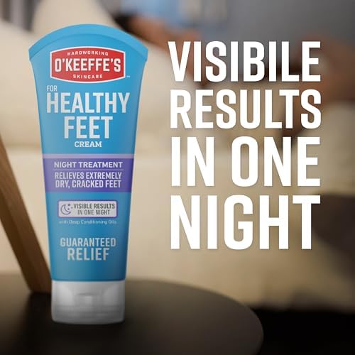 O'Keeffe's for Healthy Feet Night Treatment Foot Cream-7 oz Tube (1 Pack)-Guaranteed Overnight Relief for Extremely Cracked, Dry Feet, Repairing Skincare, Instantly Boosts and Retains Moisture Levels