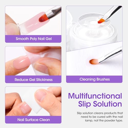 Gellen 473ml/16oz Slip Solution for Polygel Nails with Nail Brush, Pump Bottle Design Polygel Solution, Anti-stick Liquid for Poly Extension Gel & Nail Cleanser in a Bottle, Home Salon Cleaning Liquid