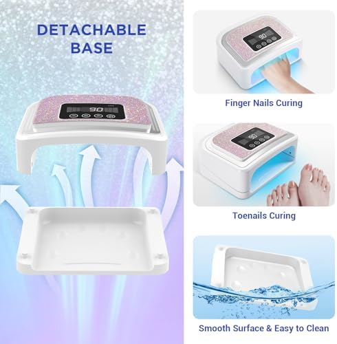 Cordless Nail Lamp, Rechargeable UV Nail Lamp for Gel Nails, LED Nail Lamp with 4 Timer Modes, Gel Nail Light Decorate with Sparkling Nail Rhinestones Diamond (Sparkly Diamond and White)