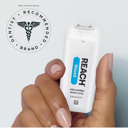 REACH Waxed Dental Floss, Unflavored, 3.6X More Value, Plaque Remover for Teeth, Shred Resistant, Floss Slides Smoothly, Easy to Use, Waxed, Oral Care, PFAS Free, for Adults & Kids, 2 Pack, 200 yd