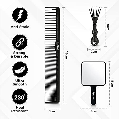 8-in-1 360 Wave Kit for Men - Grooming Kit for 360 Waves - 3 Wave Brushes, Soft, Medium & Hard - 2 Satin Durag, Hand Mirror, Comb, Hair Brush Cleaner - Gift Set, Black