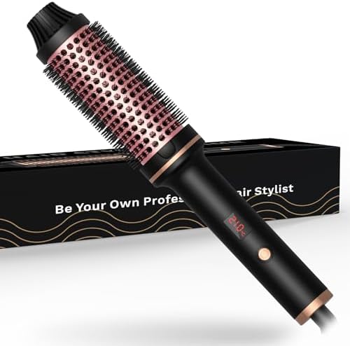 Thermal Brush,10 Temperatures LCD Display Upgrade to 400°F 1.5 in Heated Round Brush Curling Iron Heated Ceramic Tourmaline Ionic Comb 110-240V Volum
