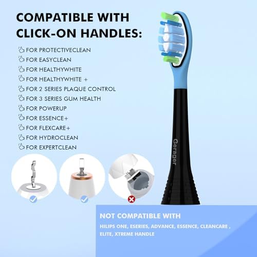 Toothbrush Heads Compatible with Philips Sonicare C3 C2 G3 A3 W2 Replacement Heads, 12 Pack Brush Heads Compatible with Philips Sonicare Snap-On Toothbrush Handles, Black