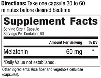 60mg Extra Strength Melatonin MAX - High Dosage Melatonin Ensures Amply Supply Of This Important Hormone - 100% Drug-Free, Vegan, Non-GMO, Gluten-Free (60 Capsules)