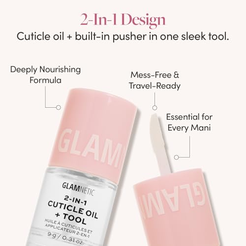 Glamnetic 2-in-1 Cuticle Oil | Nourishing Cuticle Serum & Cuticle Pusher For Healthy Nails | Overnight, Hyaluronic Acid & Botanical Oils - 0.31 Oz