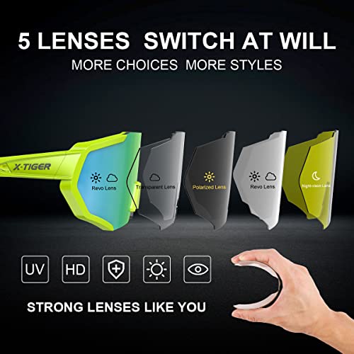 X-TIGER Polarized Sports Sunglasses with 5 Interchangeable Lenses,Mens Womens Cycling Bike Glasses,Baseball Running Fishing Golf Driving Sunglasses