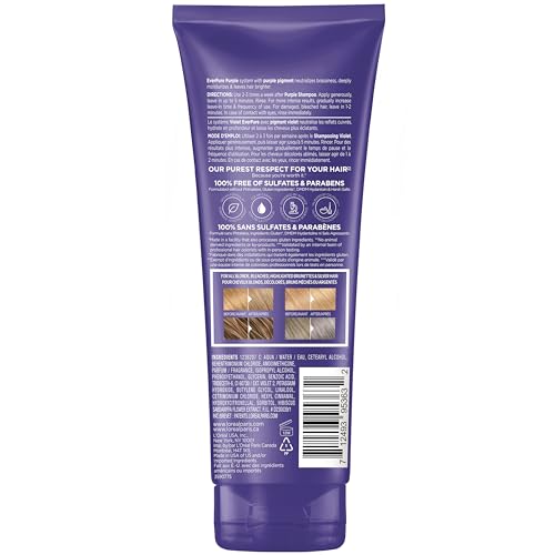L’Oreal Paris Sulfate Free Brass Toning Purple Conditioner for Blonde, Bleached, Silver, or Brown Highlighted Hair, EverPure, 6.8 Fl Oz (Packaging May Vary)