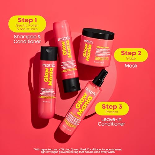 Matrix Glow Mania Leave In Conditioner - Glow Gatekeeper, Enhances Shine and Preserves Color Vibrancy with Heat Protection, Glycolic Acid & Rosehip Oil, For Dull & Color-Treated Hair, 8.5 Fl Oz
