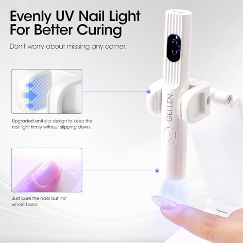 Gellen Portable Mini UV Light for Gel Nails, Handheld UV Nail Lamp with Base, 3 Timer Settings, LCD Display, Fingernails Curing Nail U V Light