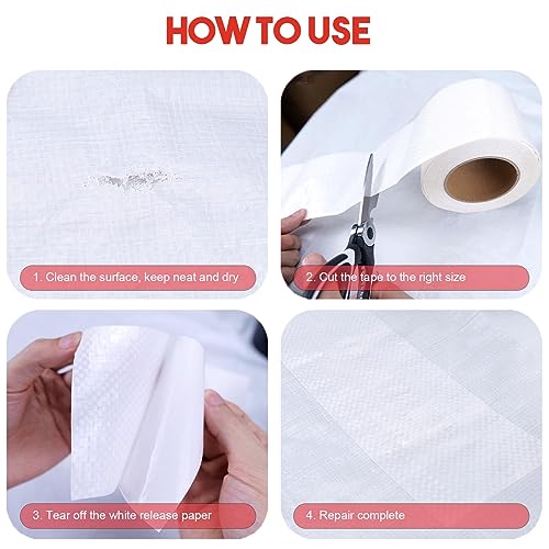 Autrends Tent Repair Tape, 4'' x 32FT Repair Tape for Tarp, RV Awning, Underbelly, Canvas, Bimini Tops, Fabric Repair for Tarp, Boat Cover Repair Tape, Tear Repair Patch Kit, Waterproof