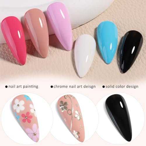 Ombre Gel Nail Polish Kit, 6PCS Colorful Painting Nail Gel Black White Pink Paint Gel for Nails Gradient Design Soak Off UV Pastel Nail Polish Set with Ombre Sponge Nail Brush French Tip Guide
