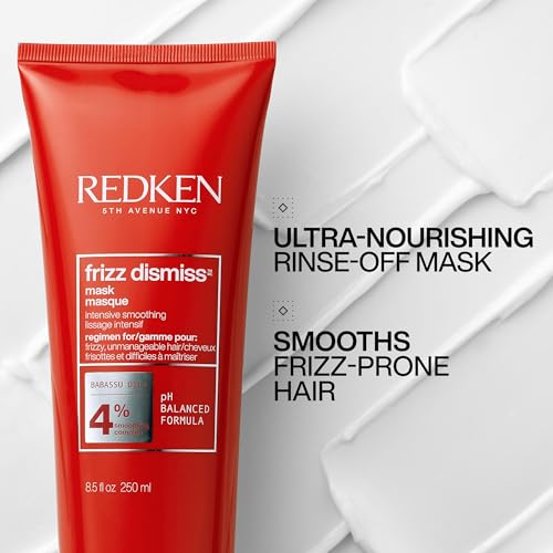 Redken Frizz Dismiss Mask, Intense Smoothing Treatment For Unruly Hair - Ultra Hydrating Smoothing Hair Mask, Hydrates, Smooths and Tames Frizz