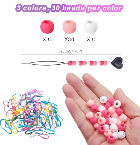 90 Pcs Silicone Hair Beads for Women Girls Braids, Soft Colorful Pony Beads Bulk for Kids Girls Women Hair Accessories for Braids (Pink)