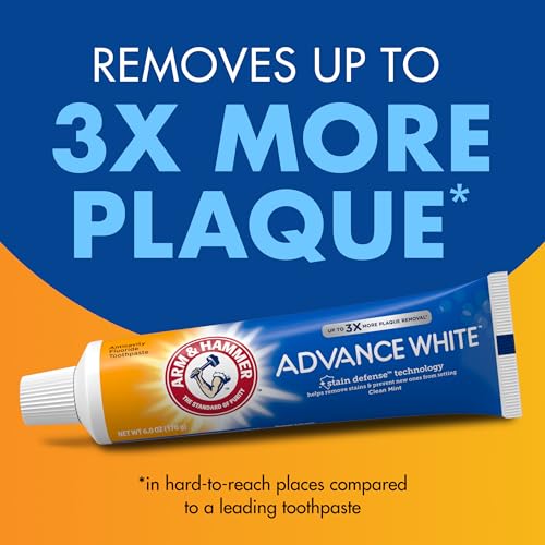 ARM & HAMMER Advance White Toothpaste, Teeth Whitening Baking Soda Toothpaste with Stain Defense Technology and Fluoride, Clean Mint Flavor, 6.0 Oz (4 Pack)