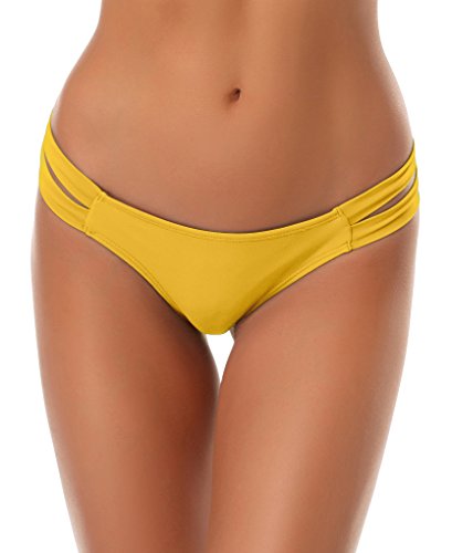 SHEKINI Bikini Bottoms Strappy Low Rise Brazilian Thong Sexy Swim Bottom for Women Lily Yellow