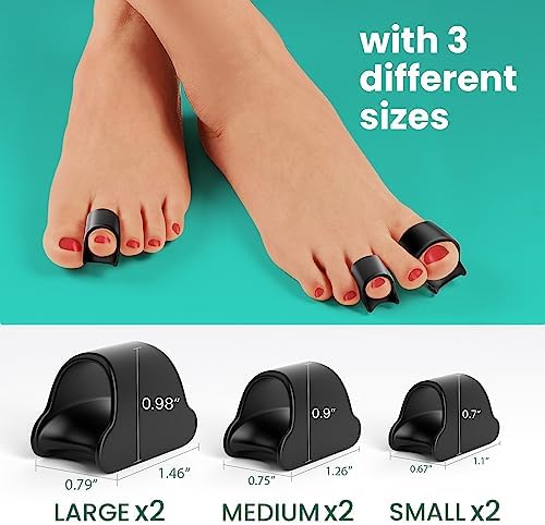 Welnove Hammertoe Corrector - 6 Pack Toe Splints - Soft Gel Toe Straighteners - Realign Bent, Curled, Crooked, Claw, Hammer Toes - Toe Corrector for Men and Women, 3 Different Sizes (Black)