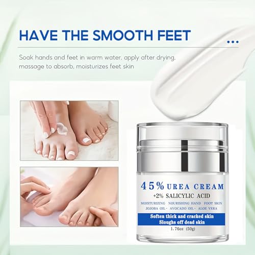 Urea Cream 45% Plus 2% Salicylic Acid, Callus Remover Foot Moisturizer Hand Foot Cream For Dry Cracked Feet from Toes to Heels Elbows Knees Softens Skin Exfoliates Dead Skin Smoothing Skin
