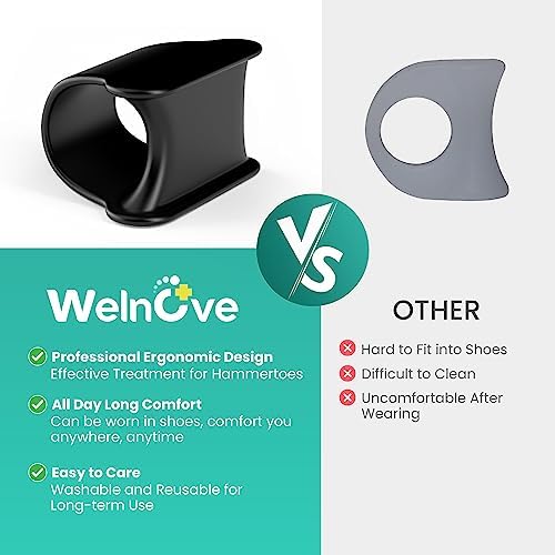 Welnove Hammertoe Corrector - 6 Pack Toe Splints - Soft Gel Toe Straighteners - Realign Bent, Curled, Crooked, Claw, Hammer Toes - Toe Corrector for Men and Women, 3 Different Sizes (Black)