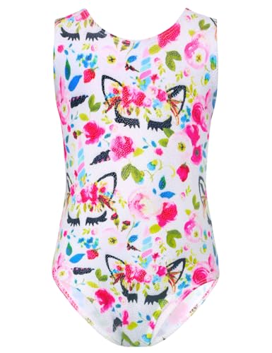 TENVDA Gymnastics Leotards for Girls 5 6 Years Old Sparkle Hot Pink Stars Print Tank Tumbling Outfit Durable Kids Bodysuits
