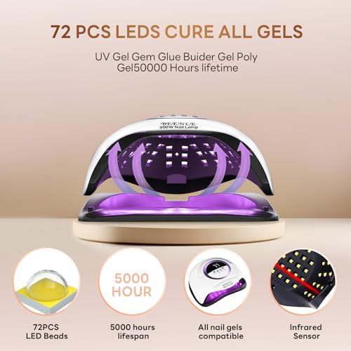 300W Nail Lamp Gel Nail Lamp Nail Dryer UV Lamps with 72 Led Beads for Gel Nails, LED Nail Lamp with Automatic Sensor / 4 Timer Setting, Home and Salon