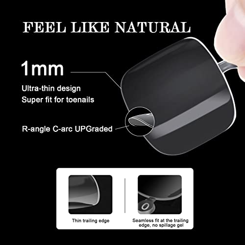 SAVILAND Toenail Tips and Solid Glue Gel: 500 PCS Clear Press on Toe Tips with Nail Glue Gel Base & Top Coat U V Light Pedicure Kit for Salon Home DIY Gift For Women