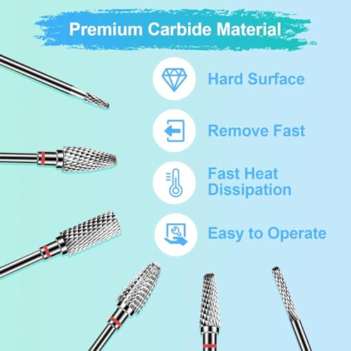 6Pcs Nail Drill Bits Set Professional, 3/32'' Electric Nail Drill Bits for Acrylic Gel Nails, Cuticle Nail Drill Bit Quick Gel Polish Remover Manicure Pedicure Tools with Cleaning Brush (Red)