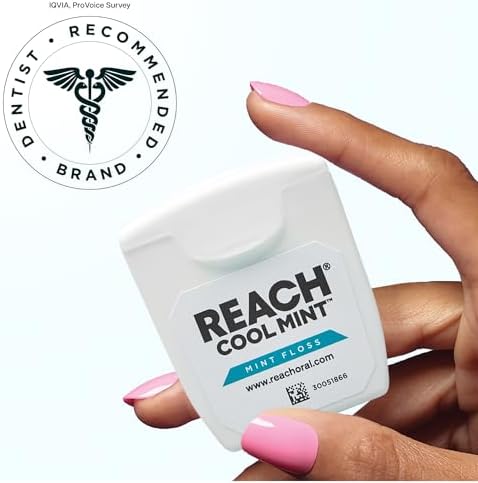 REACH Cool Mint Dental Floss, Fresh Mint, Plaque Remover for Teeth, Shred Resistant, Waxed, Easy on Gums & Teeth, Fresh Breath, Oral Care, PFAS Free, for Adults & Kids, 6 Pack, 55 yd