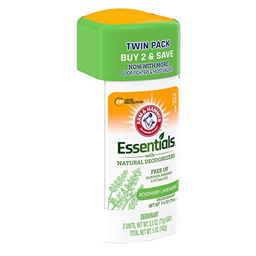 ARM & HAMMER Essentials Deodorant- Rosemary Lavender- Solid Oval- Twin Pack (Pack of 2/ 2.5oz)- Made with Natural Deodorizers- Free From Aluminum, Parabens & Phthalates
