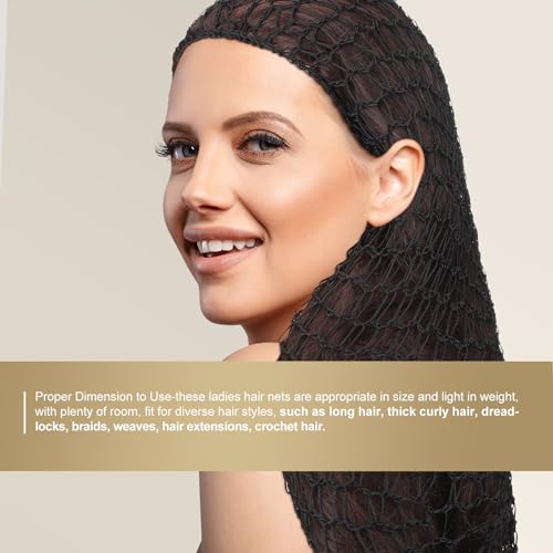 5 Pcs Snoods for Women Hair, Extra Large Hair Nets Mesh Hair Net Crochet Mesh Sleep Bonnet Length Rayon Mesh Wrap for Curly Hair
