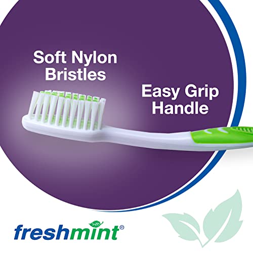 FRESHMINT Individually Wrapped Bulk Premium Toothbrushes (144 Pack), Oversized Easy Grip Rubber Handle, Soft Multi Color Nylon Bristles, Perfect for Travel, Hotel, Donation