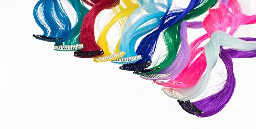 SWACC 22 Pcs Colored Party Highlights Clip on in Hair Extensions Multi-Colors Hair Streak Synthetic Hairpieces (11 Colors 22 Pcs in Set -Curly Wavy)
