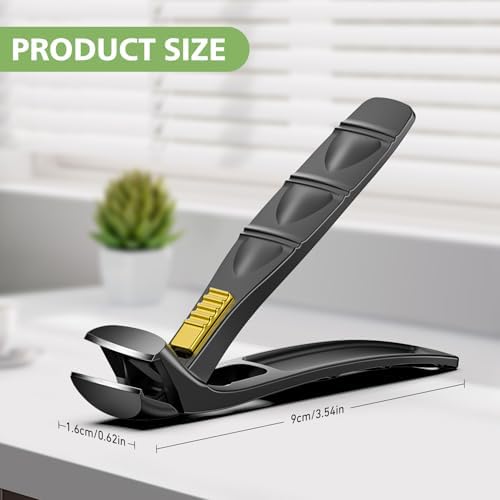 BALUCA Curved Cutting Jaw Toenail Clippers for Seniors for Thick Toenails, Ergonomic Large Toe Nail Clippers for Men, Long Handle Fingernail Clipper Cutter with Catcher - Black