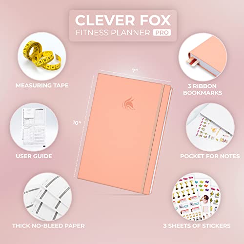 Clever Fox Fitness Journal PRO – Daily Workout Planner with Meal Planner & Habit Tracker – Gym Exercise Log Book for Women & Men – Fitness Planner Notebook – Lasts 6 Months, 7x10” - Light Pink