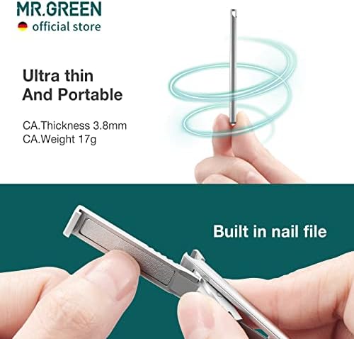 MR.GREEN Ultra Thin Nail Clippers German Precision Manufacturing Technology Nail Cutters with Cow Leather Cover Superior Texture (Dark Brown)
