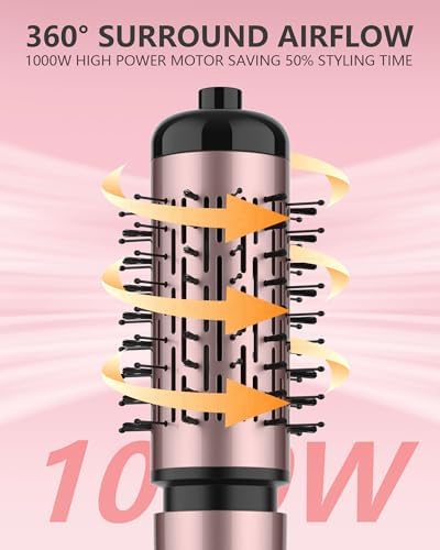 ANWA Rotating Hair Dryer Brush, 4-in-1 Hot Air Styler and Rotating Brush, Rotating Blow Dryer Brush with 2 Detachable Brushes(1.5"& 2"), Black