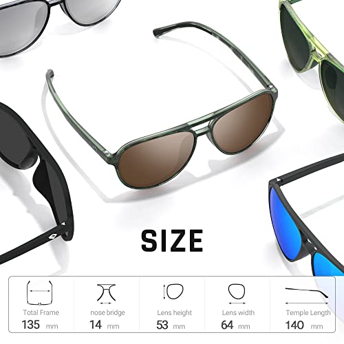TOREGE Aviator Sunglasses Polarized Sunglasses for Men Women Sports Glasses Fishing Boating Beach Golf Driving TR75(Camouflage Green&Black&Coppery Lens C5)