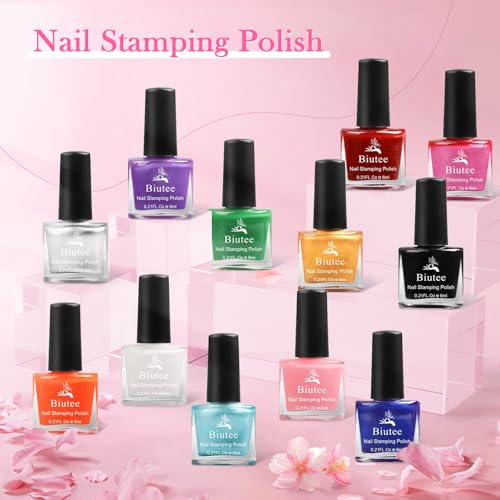 Biutee Nail Stamping Polish 12 Colors 6ML for Stamping Plates Air Dry With Gift Box