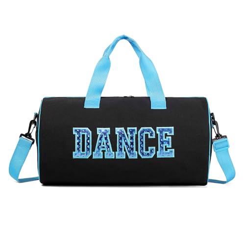 Dance Duffle Bag for Girls, Kids Toy Storage Bag,Weekend Bag,Overnight Bag,Gymnastics bag 17"Lx9"Wx9"H (Purple set-clear letter bag)