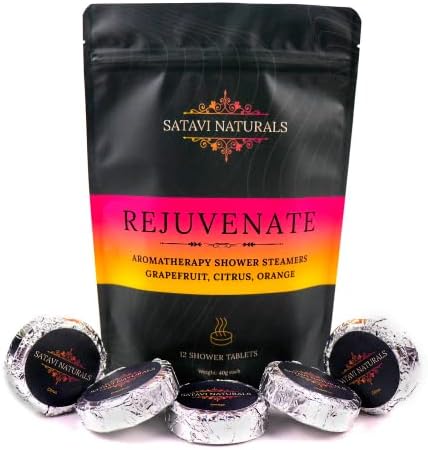 Aromatherapy Shower Steamers (12-Pack) Rejuvenate - Grapefruit, Citrus, Orange Scented Vapor Tabs for Self-Care, Aromatic Shower Bath Bombs, Natural Essential Oils for Women & Men