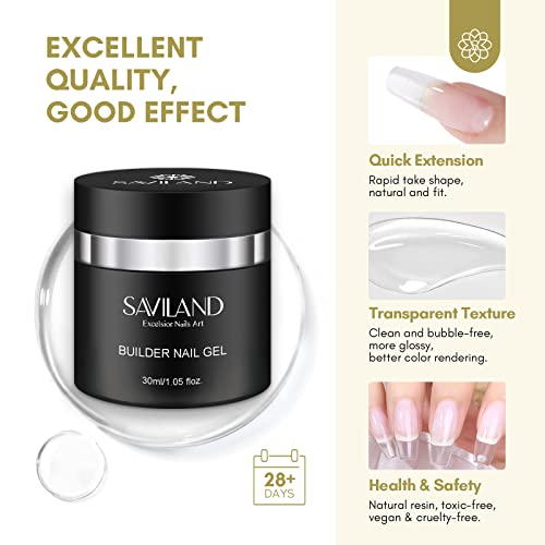 SAVILAND Builder with Air Cushion Design, Clear Hard Gel for Extension, Builder Base &Strengthener Art Manicure Set with 100pcs Forms and Acrylic Brush