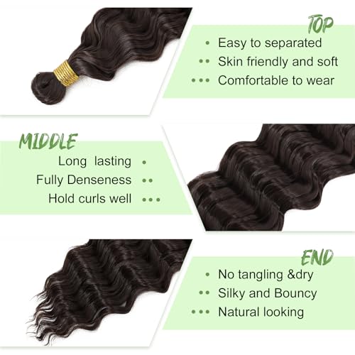 Eerya Long Curly Braiding Hair 18 Inch 2 Packs Dark Brown Ocean Wave Crochet Hair for Black Women Deep Wave Braiding Hair for Boho Braids (18 inch, #4)