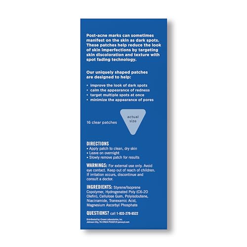 PanOxyl Blemish Brightening Patches: Dermatologist-Recommended, Help Fade Post-Acne Dark Spots and Reduce Redness, Large Clear Patches Cover a Bigger Area, Vegan and Latex-Free, 16ct