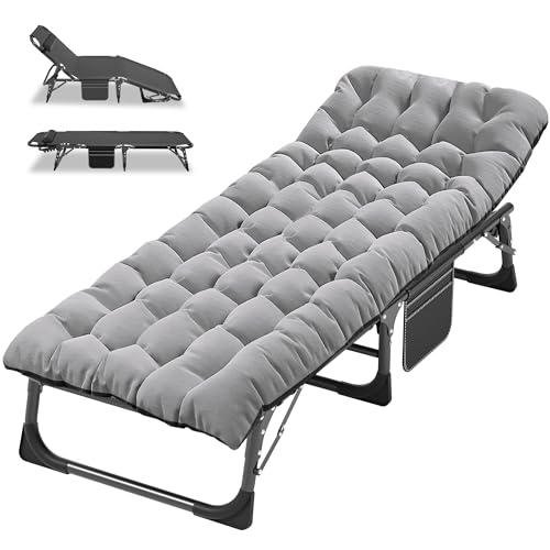 ABORON Folding Camping Cot W/Mat for Adults, Adjustable Heavy Duty Outdoor Bed,1200 D Layer Oxford Travel Camp Cots