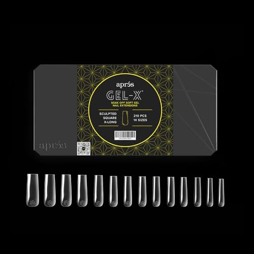 Apres Gel-X Sculpted Box of Nail Tips, 14 Sizes 00-9, Soft Gel Tip Box (210pcs) (Sculpted Square Extra Long, 210)