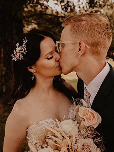 SWEETV Light Rose Gold Wedding Clip Rhinestone Bridal Comb Barrette - Handmade Flower Clip Head Pieces for Women