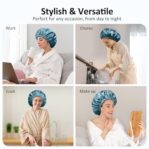 Satin Bonnet & Hair Care Accessories: 2PCS Silk Bonnet for Sleeping Women & Men, Double Layer Hair Bonnet, Adjustable Band for Curly Long Hair; 8PCS Satin Scrunchies & Elastic Hair Ties.