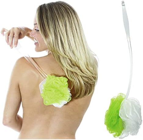 Aquasentials EZ Switch Pouf Bath Brush - Reusable Eco Handle (Handle with 3 Poufs)