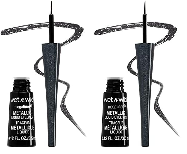 wet n wild MegaLiner Liquid Eyeliner - Metallic, Cosmic Black (Pack of 2)