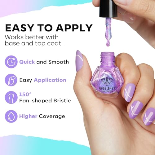 modelones Chameleon Nail Polish Set 6 Colors, Green Glitter Pink Blue Purple Holographic Quick Dry Mini Nail Lacquer Kit Gray Aurora Shimmer DIY Nail Art Manicure Gift For Women Girls